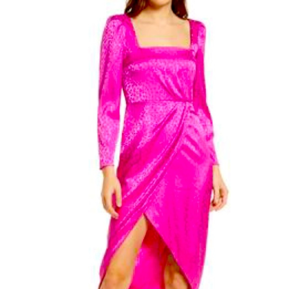Saylor Britta Leopard Satin-Jacquard Midi Dress medium NWT
